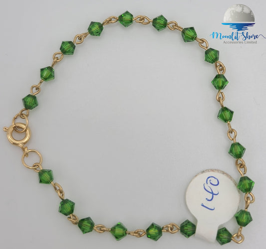 BRAZILIAN GOLD FILLED HAND BAND WITH LIGHT GREEN GREEN BEADS