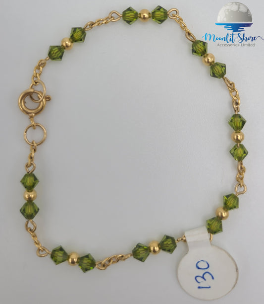 BRAZILIAN GOLD FILLED HAND BAND WITH GREEN AND GOLD BEADS